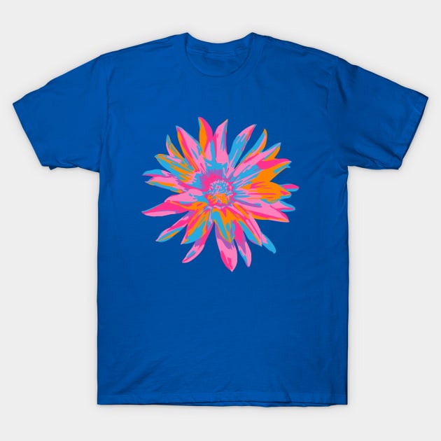 DAHLIA BURSTS Abstract Blooming Floral Summer Bright Flowers - Fuchsia Pink Purple Blue Orange on Royal Blue - UnBlink Studio by Jackie Tahara T-Shirt by UnBlink Studio by Jackie Tahara